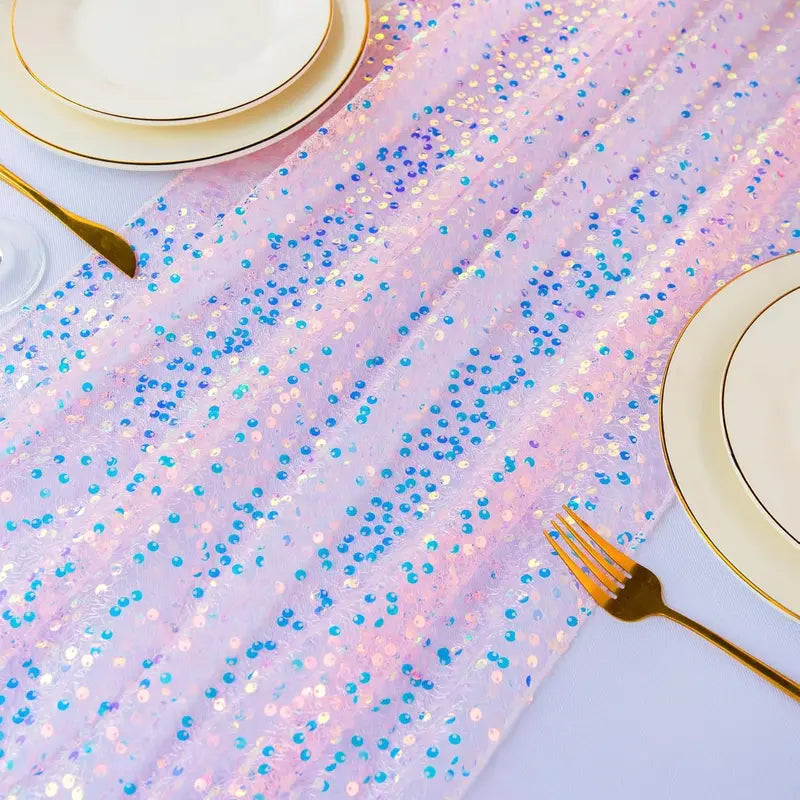 Iridescent Glitter Sequin Table Runner for Wedding & Party Decor