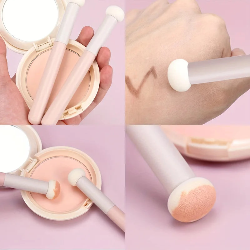 3Pcs Soft Mushroom Makeup Brush Set with Concealer Lipstick and Powder Sponges