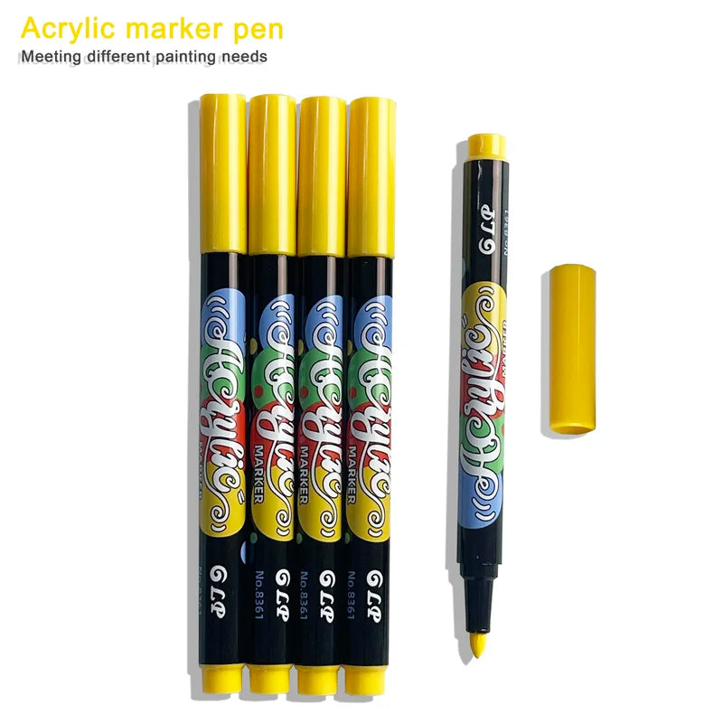 10 Pcs Yellow Acrylic Paint Markers Set Fine Tip Permanent for Rock Fabric Wood Metal Glass Canvas Tires