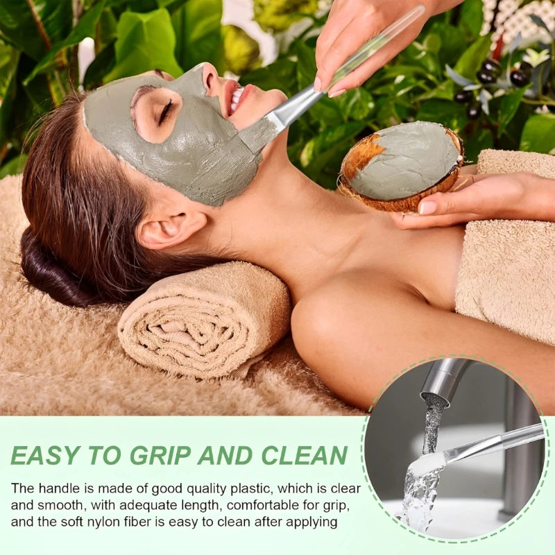 Facial Mask Brush Set - Soft-Head Applicator with Clear Plastic Handle for Skin Care Spa & Salon