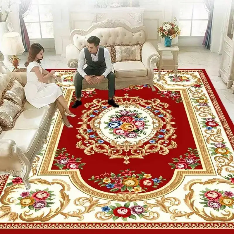 European Retro Style Area Rug for Living Room & Bedroom - Large Non-Slip Floor Mat