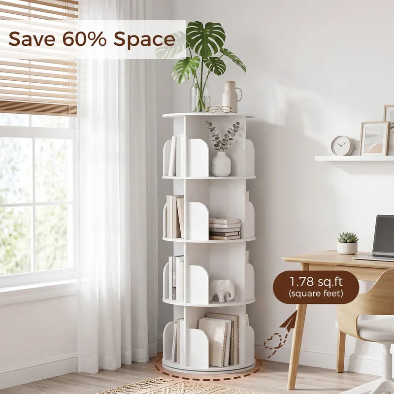 Rotating Bookshelf with 360° Spin, Multi-Tier PVC Book Display & Storage Rack