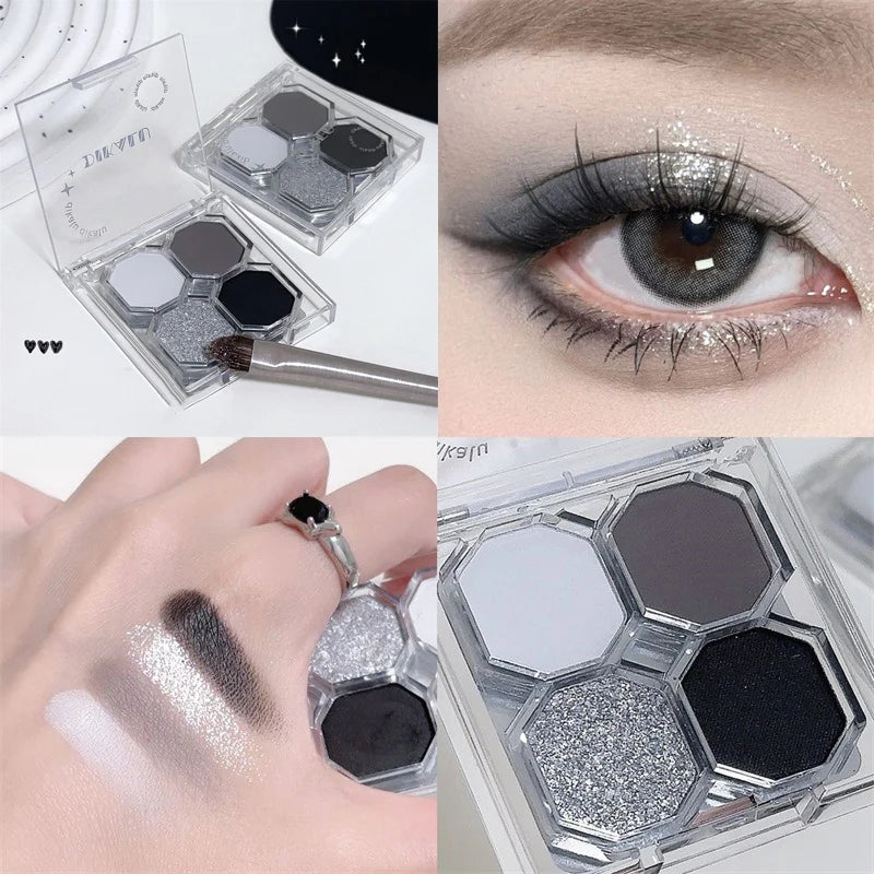 Black Light Star 4-Color Eye Shadow Palette Smoky Dark Black Makeup Cosmetics