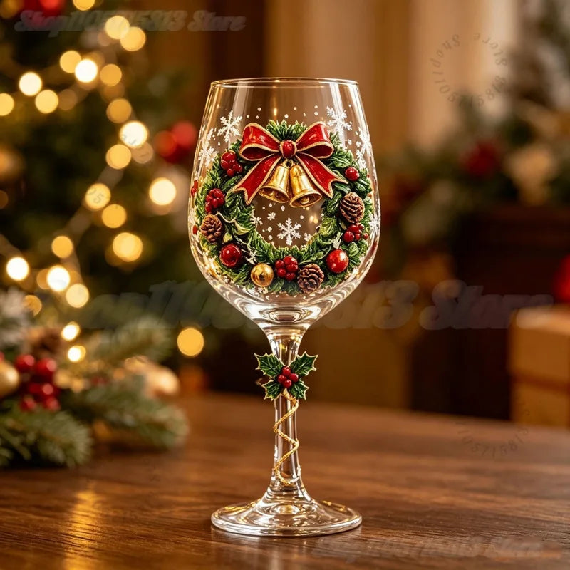Festive Christmas Wine Glasses Set - 3D Embossed Holiday Goblets for Party Decor