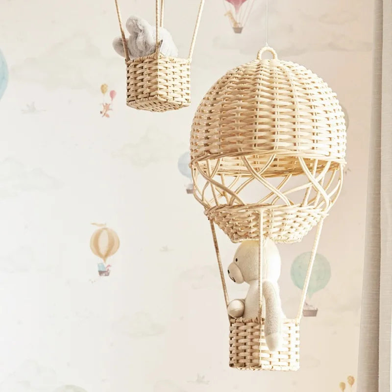 Handmade Rattan Hot Air Balloon Wall Hanging Kids Room Decor Photography Prop