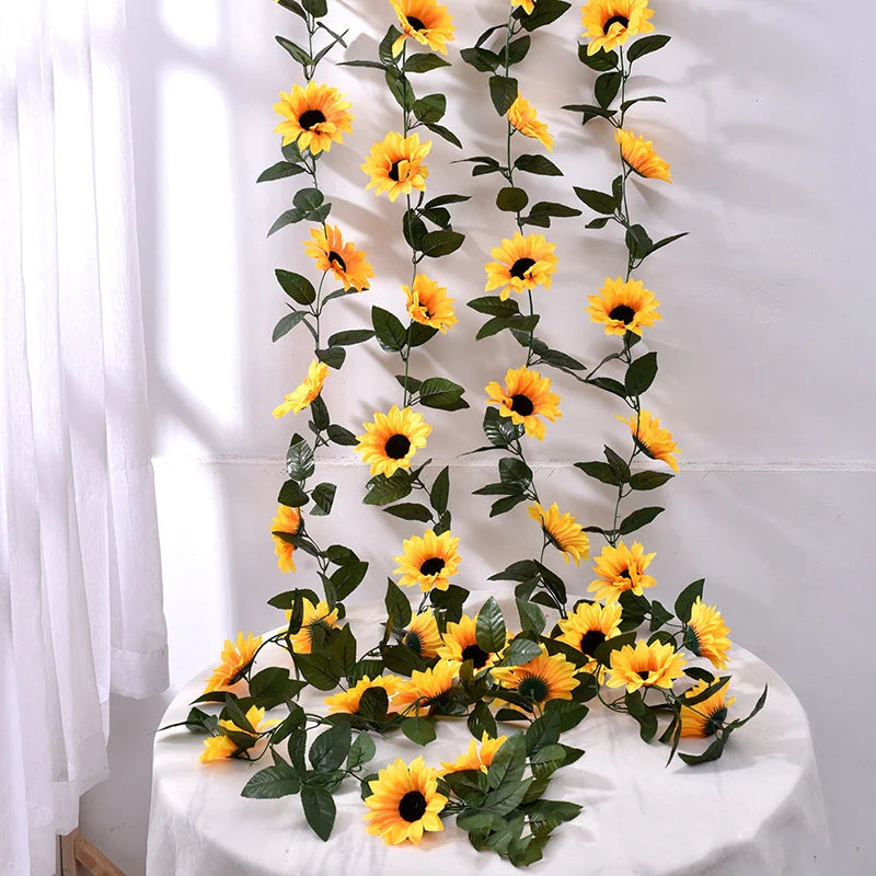 Artificial Sunflower Vine for Wedding Christmas Decor - Fake Flower Rattan