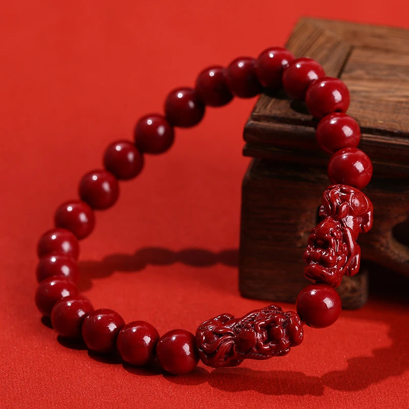 Cinnabar Bead Bracelets for Women Men Lucky Wealth Protection Handmade Jewelry