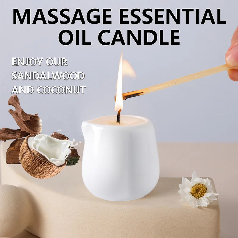 Natural Scented Massage Oil Candle with Coconut Wax - Hydrating, Low Heat, 1.69 oz