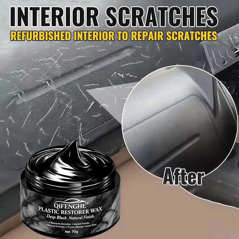 Car Trim Restorer Wax 70g for Plastic Blackening & Scratch Removal - Dashboard Bumper Tire