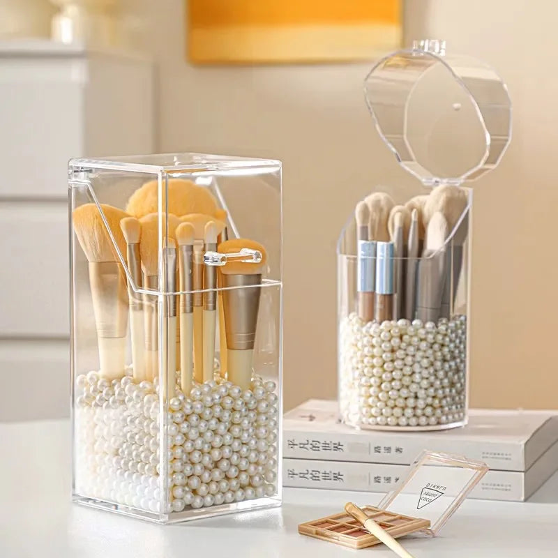 Transparent Makeup Brush Storage Box with Dustproof Cover - Durable Organizer for Cosmetics & Accessories