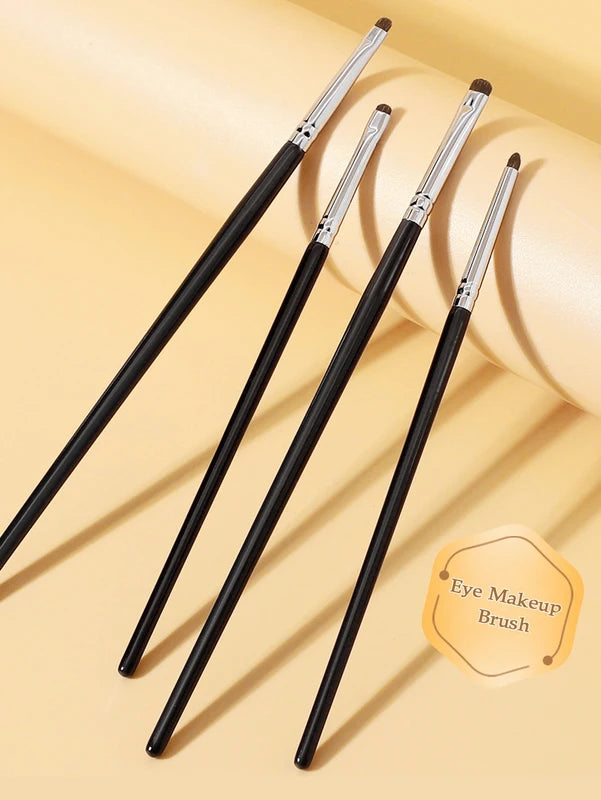 Set of 4 Precision Eye Makeup Brushes - Black Pony Hair Eyeliner & Eye Shadow Applicators