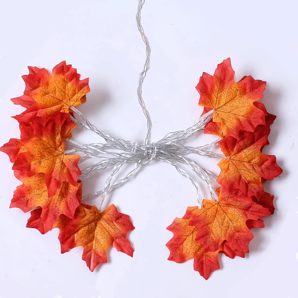 Halloween LED String Lights with Artificial Maple Leaves - Holiday Decor