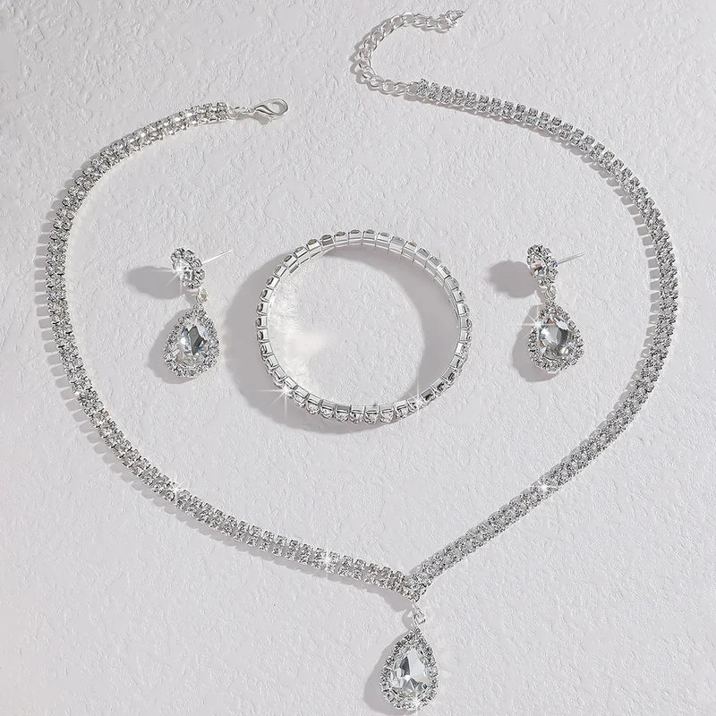 Wedding Jewelry Set Women Claw Chain Water Drop Necklace Earrings Bracelet