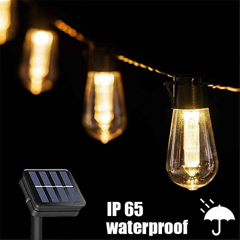 Outdoor Solar String Lights LED IP65 Waterproof Edison Bulb for Garden & Party