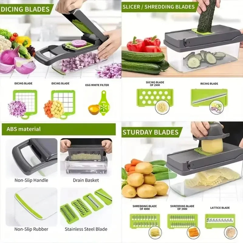 16-in-1 Handheld Vegetable Chopper with Container & Safety Guard
