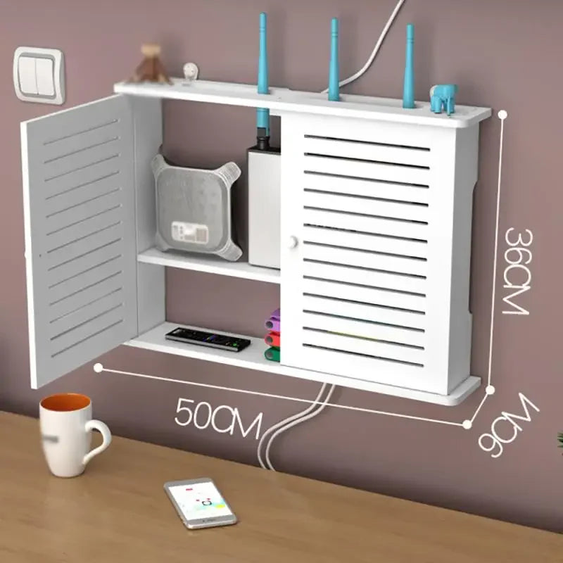 Wall-Mounted Shelf Organizer for Router and Cable Storage - No Punch Installation