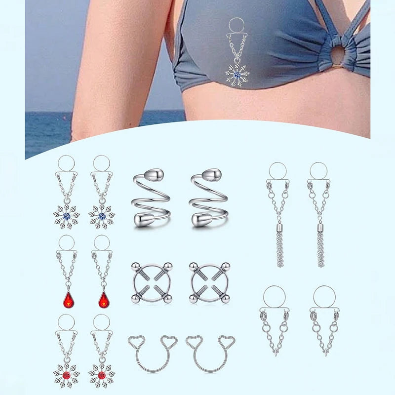 Fake Nipple Piercing Jewelry Set - Faux Nipple Rings for Women