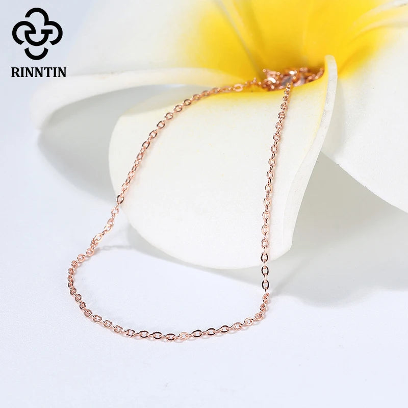 Sterling Silver Cable Chain Necklace for Women - Thin Rose Gold Finish