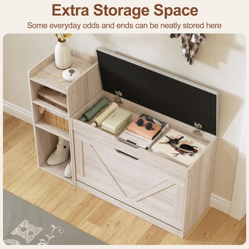 43.2-Inch Storage Bench with Flip Drawers & Adjustable Shelf for Entryway or Bedroom