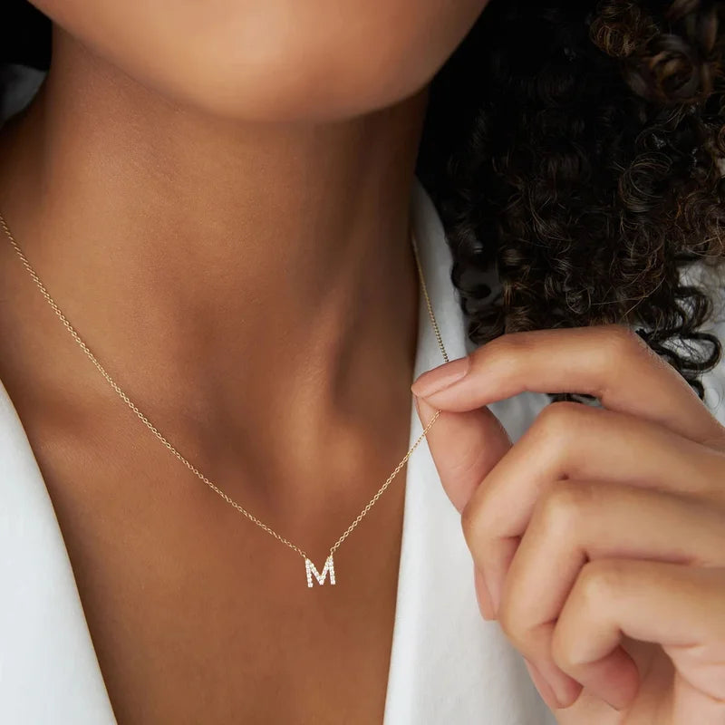 Mini Zircon Letter Choker Necklace for Women Delicate Gold Alphabet Pendant Jewelry