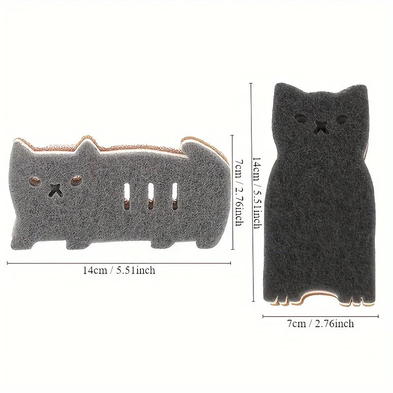 Cute Cat Shaped Kitchen Sponge Set - 3-Layer Dish Cleaning Tool, 4 Pieces