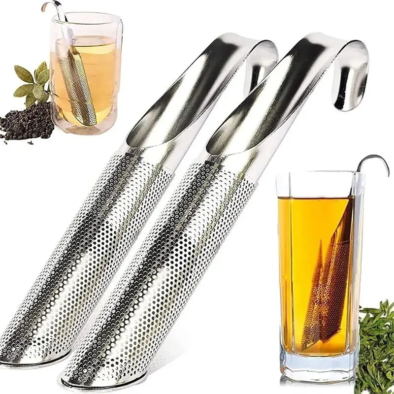 Stainless Steel Tea Infuser Filter for Loose Leaf Tea - Pipe Design, Long Handle, Reusable Brewer
