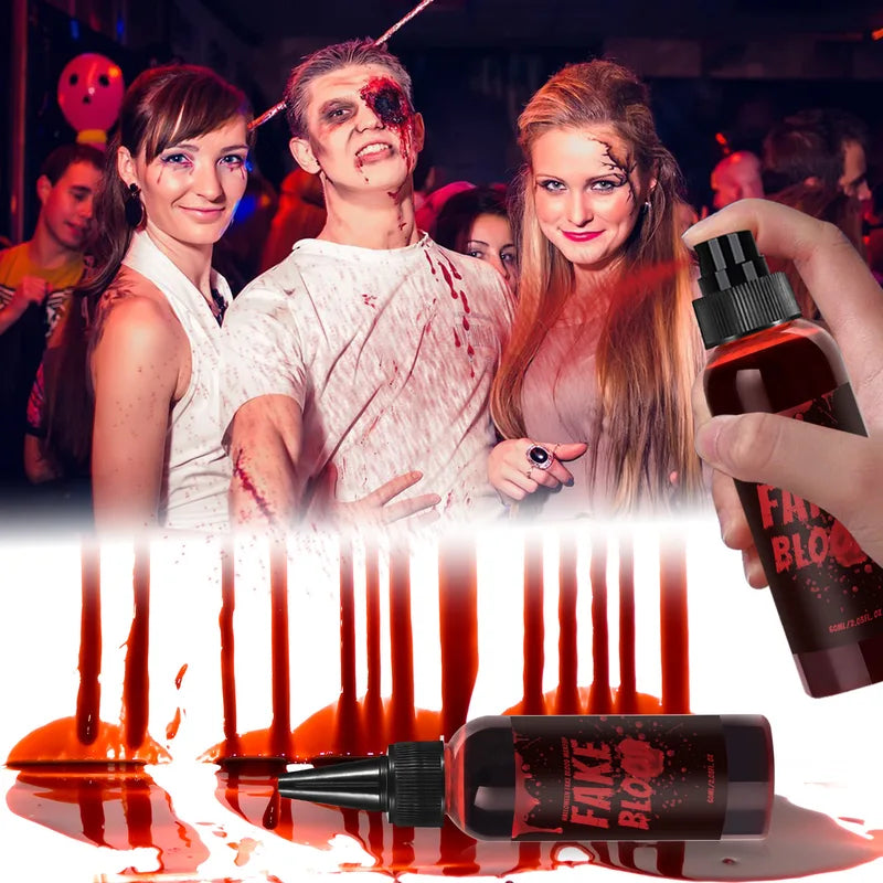 Fake Blood Spray Set for Halloween Makeup - Long-Lasting Wounds Kit, Washable Blood for Vampire Zombie Monster Effects