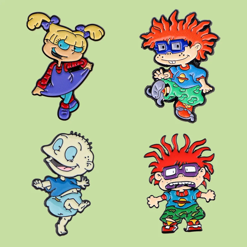 4pcs Cartoon Character Enamel Lapel Pins for Backpack & Clothing - Kids & Women Jewelry Gifts
