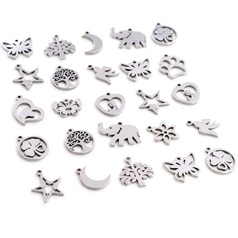 30pcs Butterfly Tree Heart Charms for Jewelry Making - Stainless Steel Handmade Pendants