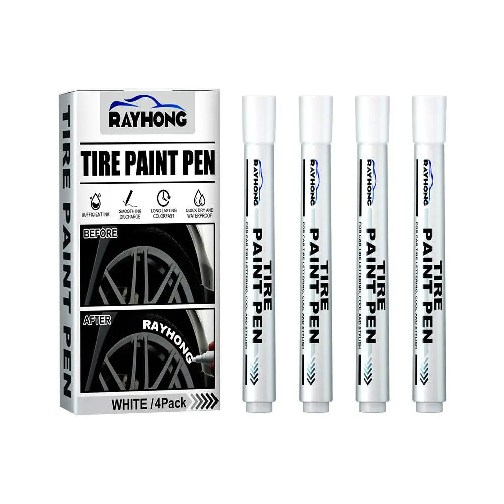 Waterproof White Tire Paint Marker Pen Set for Car Wheel Touch Up - Oily & Fade-Resistant