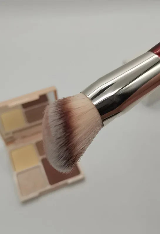 Contoured Makeup Brushes Set - Angled Foundation & Concealer Tools with Red Wood Handles
