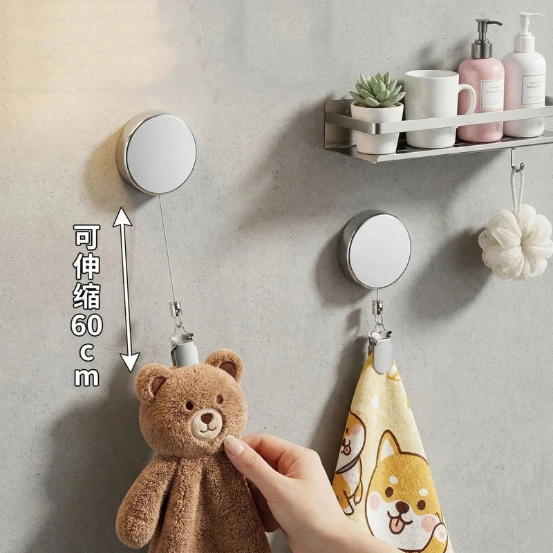 Automatic Retractable Towel Rack Wall Mount No Punch Self-Adhesive Bathroom Towel Holder