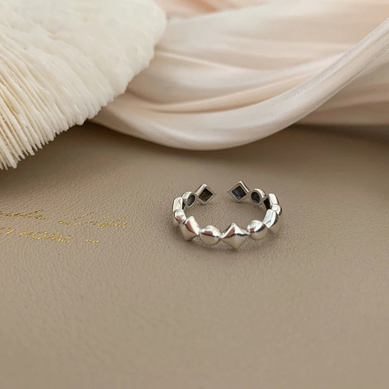 Sterling Silver Geometric Open Ring for Women Girls - Trendy Unique Jewelry