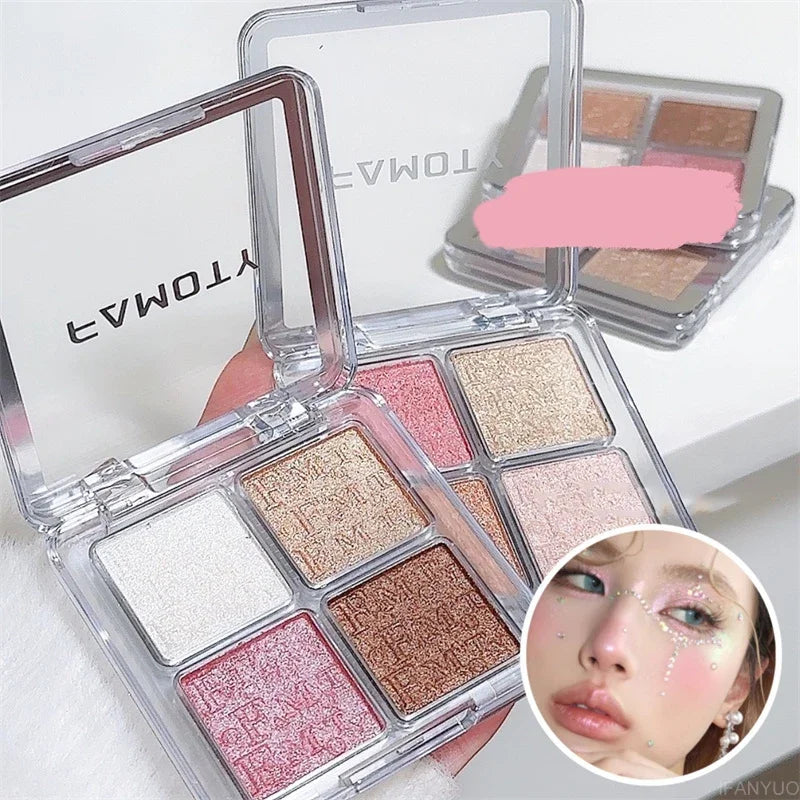 4-Color Face Highlighter Palette with Glitter & Shimmer - Long-Lasting Makeup