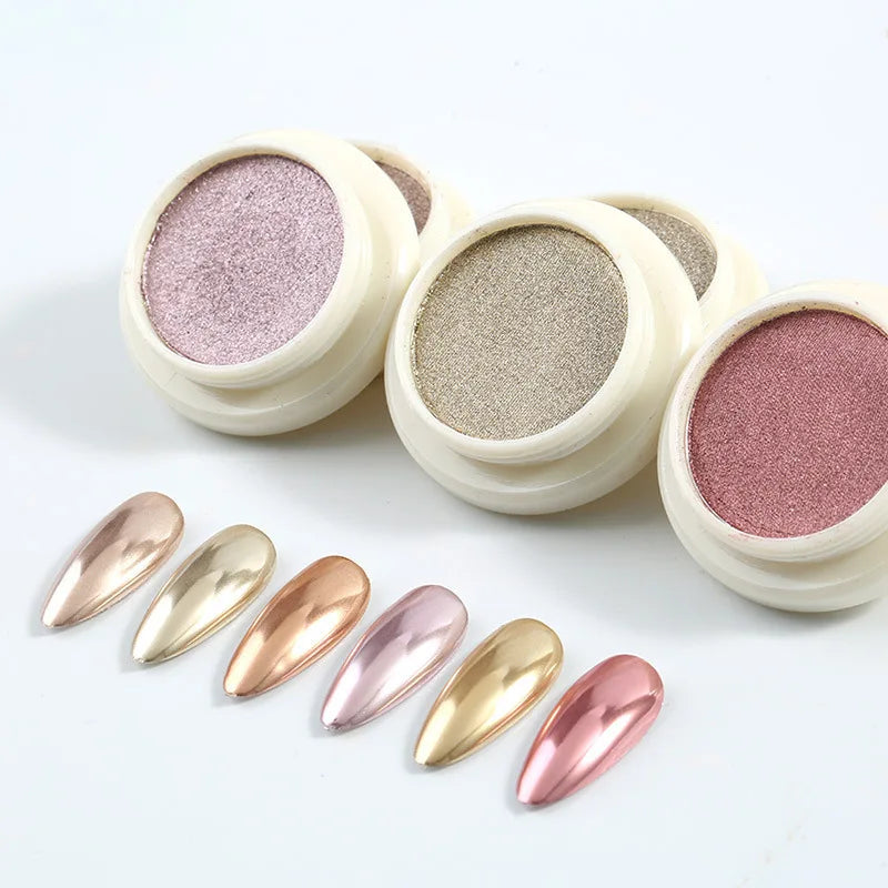 6 Pcs Mirror Chrome Effect Metallic Dust for Nails Baby Pink Gold Silver Glitter Powder