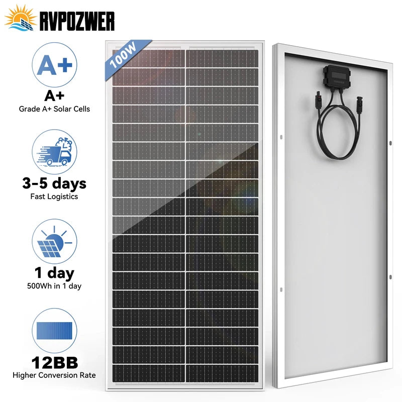 100W Monocrystalline Solar Panel for RV & Outdoor Use - High Efficiency