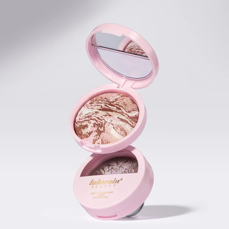 Oil Control Baked Powder Foundation with Contour and Shimmer for Flawless Face Makeup