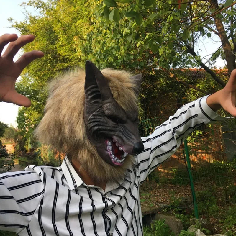 Werewolf Costume Mask and Gloves Set for Halloween Cosplay - Latex Rubber Wolf Head Hair Mask