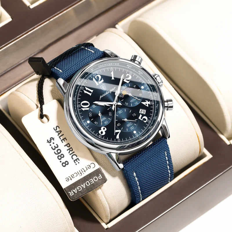 Luxury Waterproof Luminous Chronograph Men’s Military Sport Watch with Nylon Leather Strap