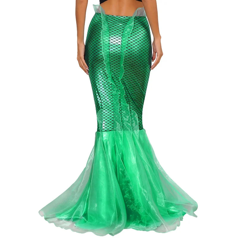 Women Mermaid Costume Fishtail Skirt for Halloween Cosplay Party Dress Up