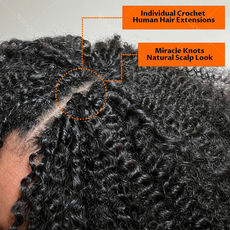 Kinky Curly Crochet Hair Extensions Pre-Looped Human Hair Knotless Boho Style