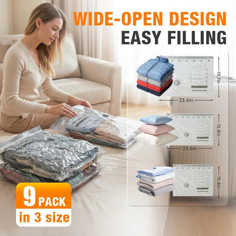 Travel Vacuum Bags with Rechargeable Pump, Space Saver Compression Packing Set