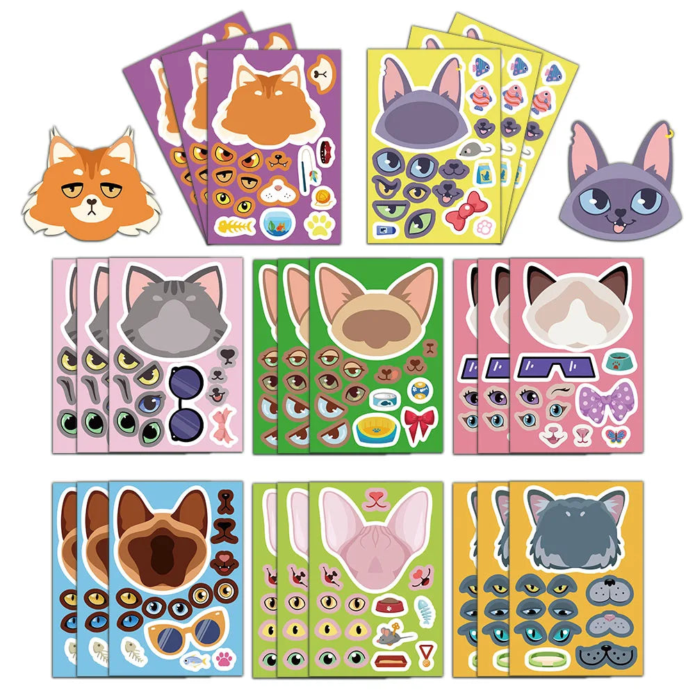 8PCS Cat Puzzle Collage Kit - Interactive DIY Cartoon Cat Art Set