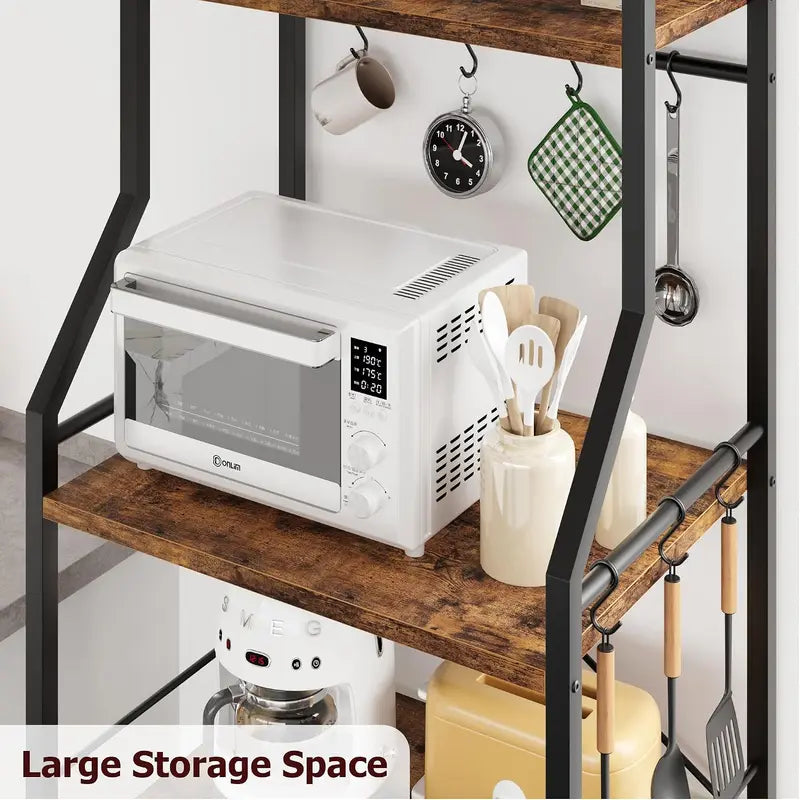 4-Tier Metal Floor Rack with Hooks Multi-Purpose Kitchen & Home Storage Shelf