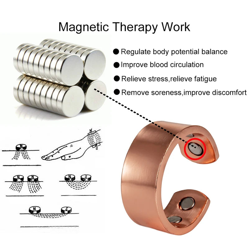 Magnetic Copper Rings Adjustable Open Cuff Jewelry for Pain Relief and Energy Balance