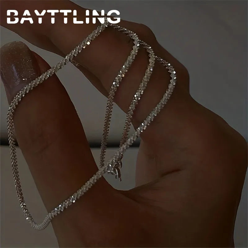 Sterling Silver Necklace 40-75cm Sparkling Women & Couples Jewelry Gift