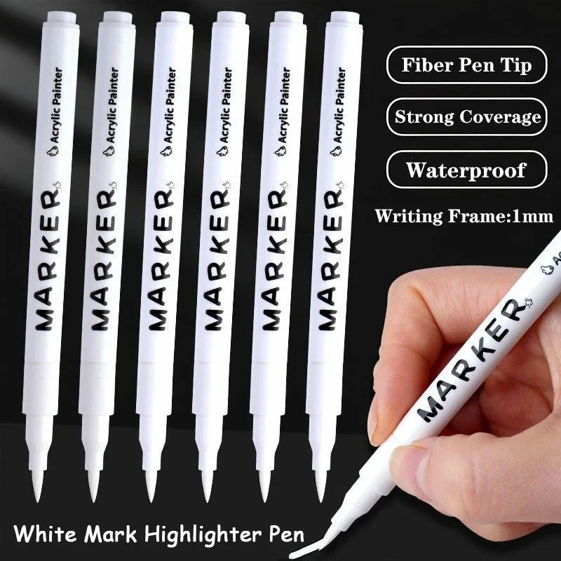 White Acrylic Paint Marker Set Waterproof & Quick-Drying for DIY Art & Fabric