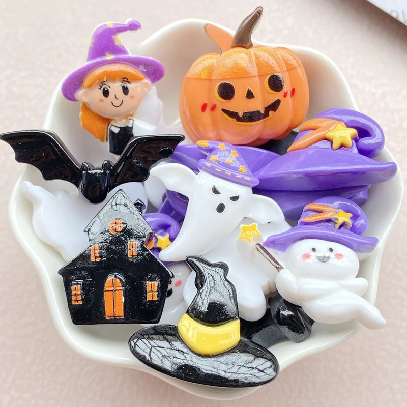 10Pcs Cute Resin Halloween Ghost and Pumpkin Flat Back Craft Decorations for Jewelry and Scrapbooking
