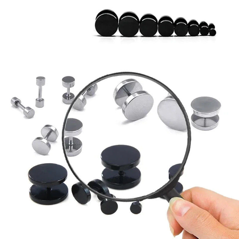 Unisex Round Stud Earrings for Women & Men - Stainless Steel, 2-14mm