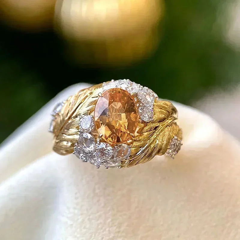 Elegant Yellow Cubic Zirconia Women’s Ring - Bridal, Anniversary Jewelry